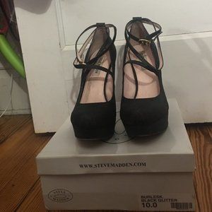 Steve Madden "Burlesk Black Glitter" Heels
